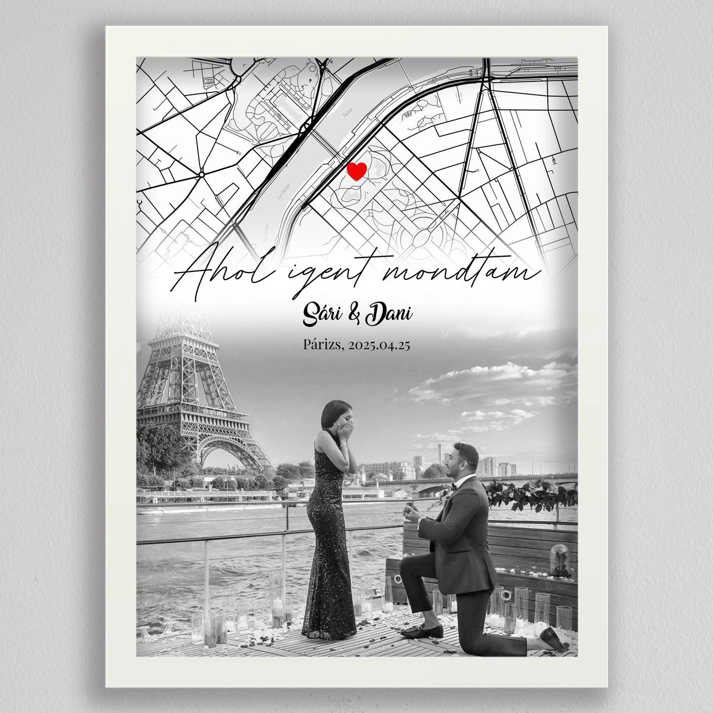 Eljegyzésünk története – Személyre Szabható Térképes Poszter