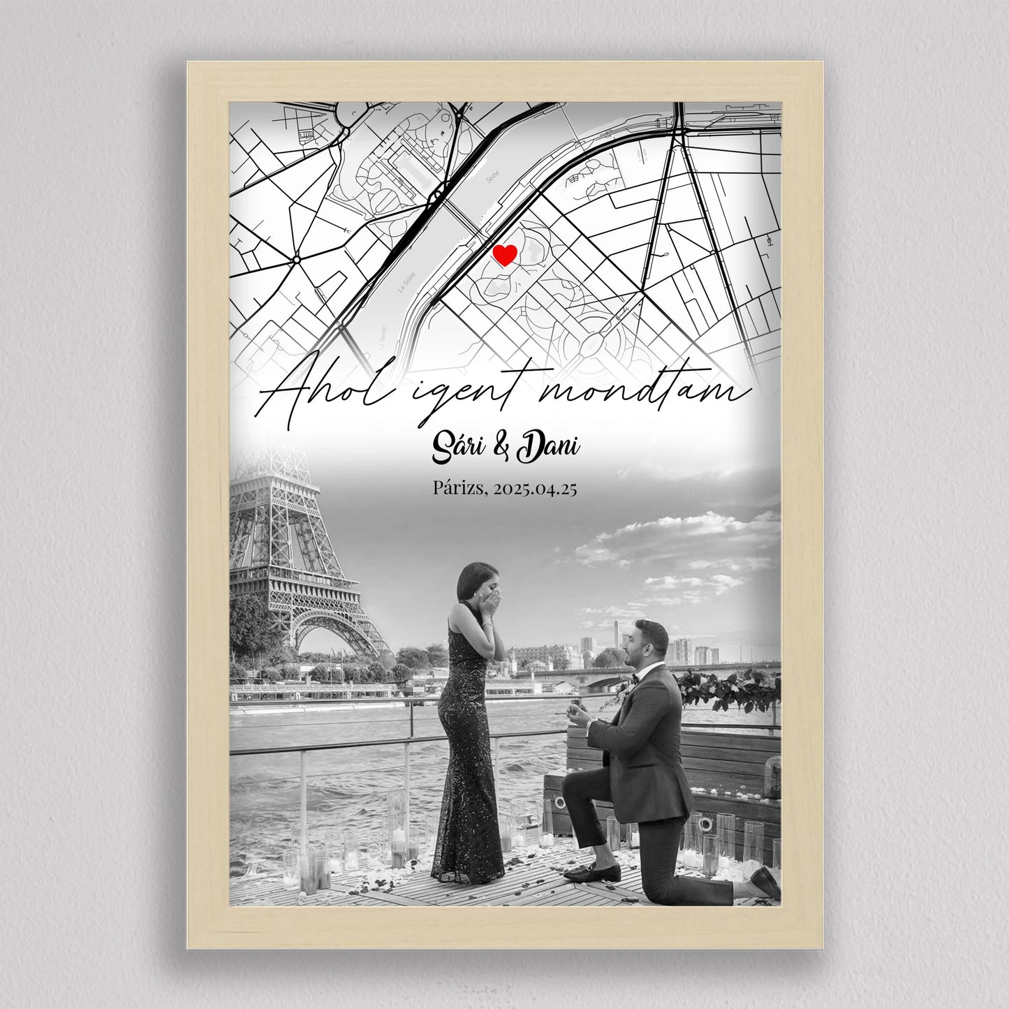 Eljegyzésünk története – Személyre Szabható Térképes Poszter