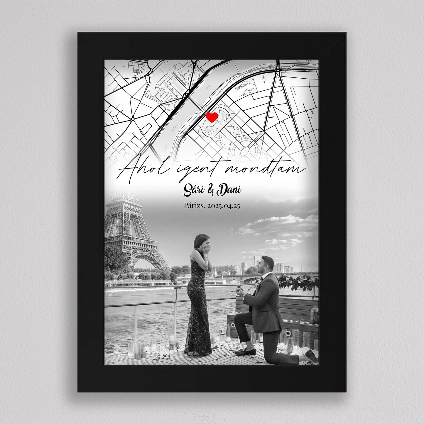 Eljegyzésünk története – Személyre Szabható Térképes Poszter