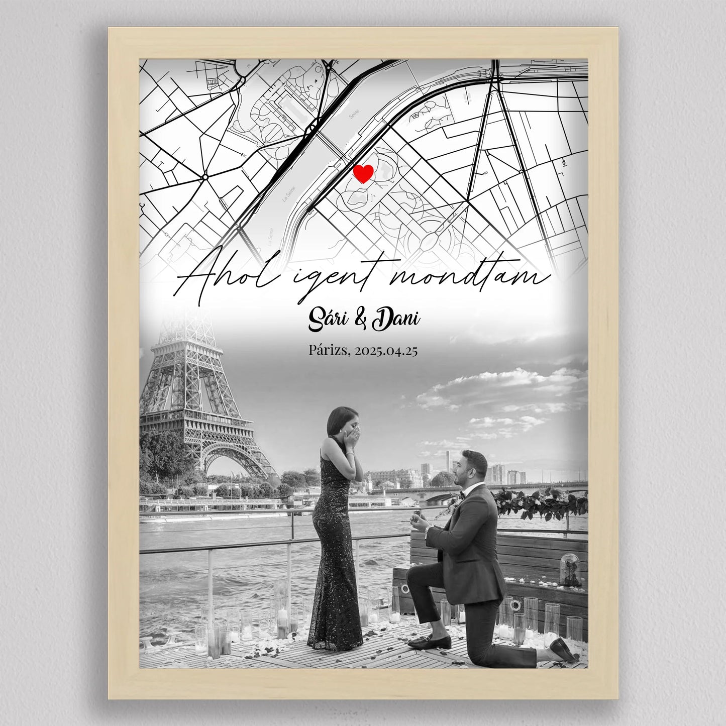 Eljegyzésünk története – Személyre Szabható Térképes Poszter