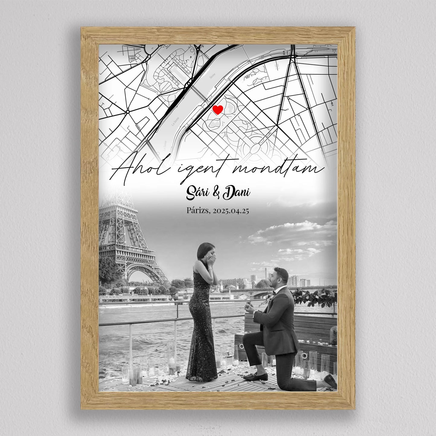 Eljegyzésünk története – Személyre Szabható Térképes Poszter