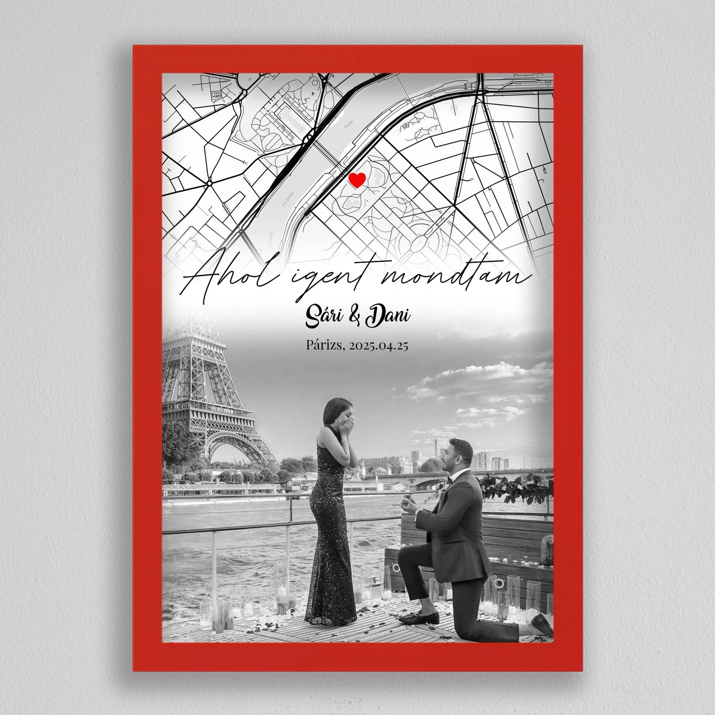 Eljegyzésünk története – Személyre Szabható Térképes Poszter