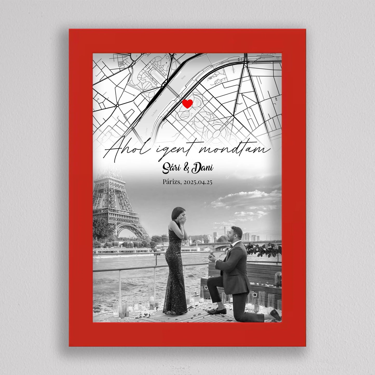 Eljegyzésünk története – Személyre Szabható Térképes Poszter