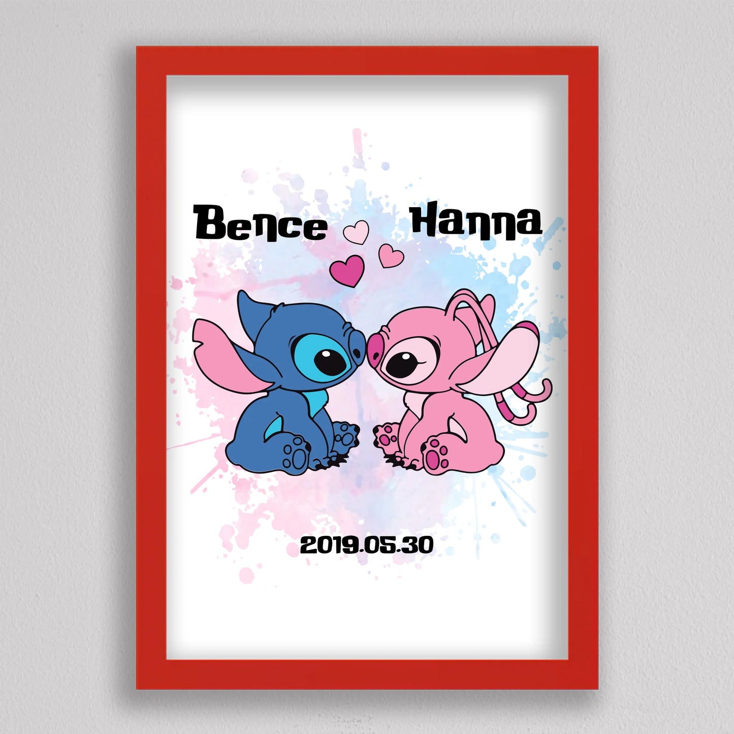 💖 Szerelmes Stitch és Angel – Személyre Szabható Páros Poszter