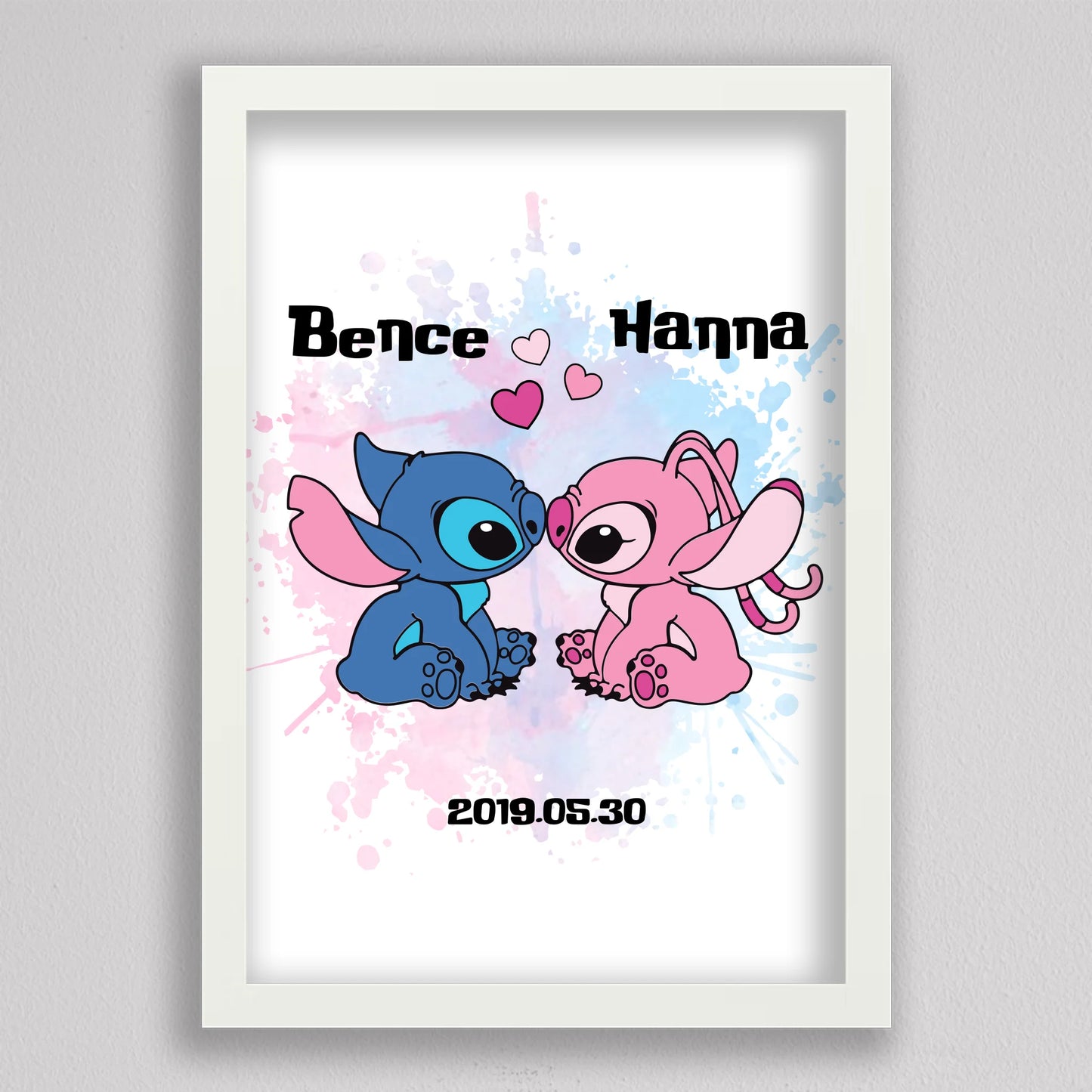 💖 Szerelmes Stitch és Angel – Személyre Szabható Páros Poszter