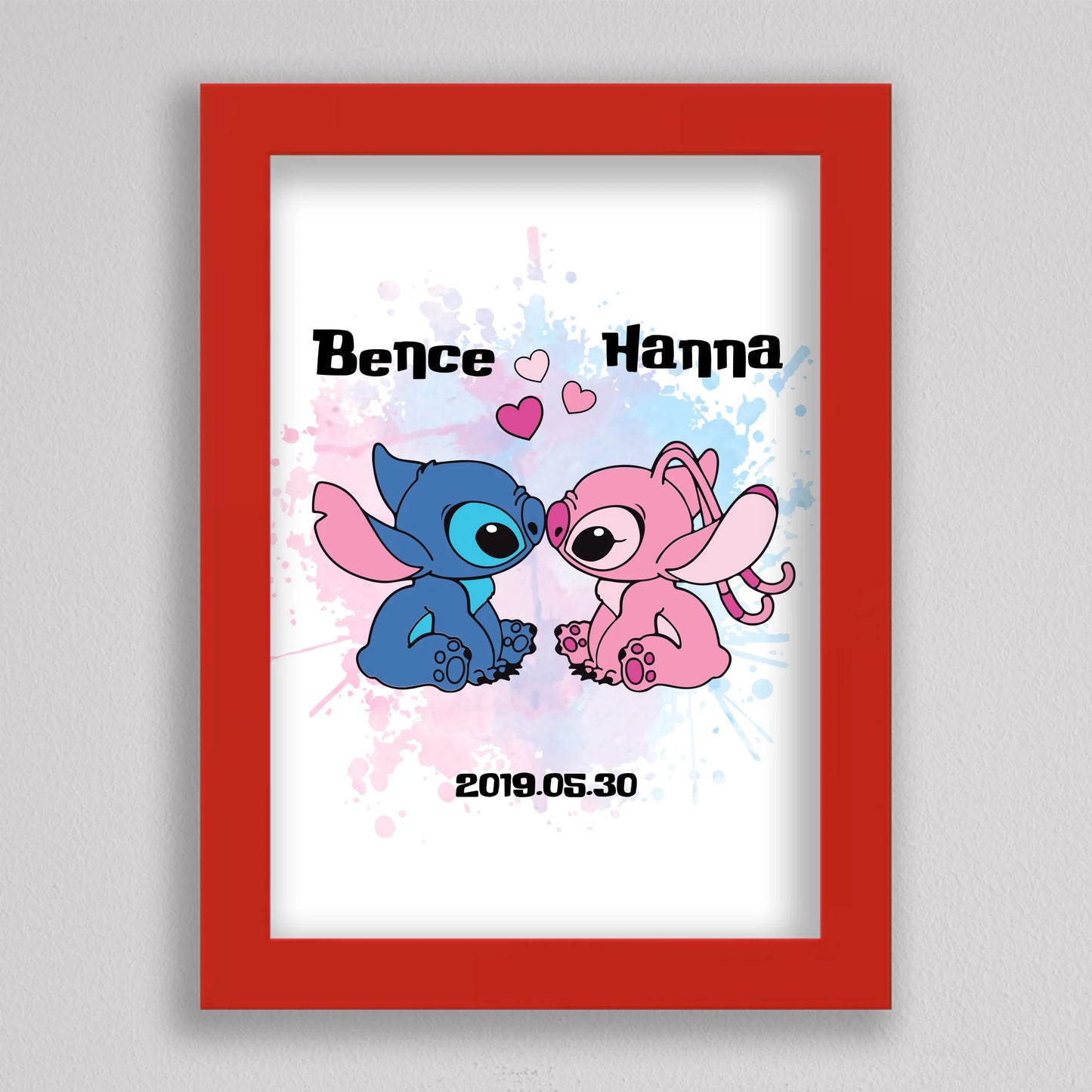 💖 Szerelmes Stitch és Angel – Személyre Szabható Páros Poszter