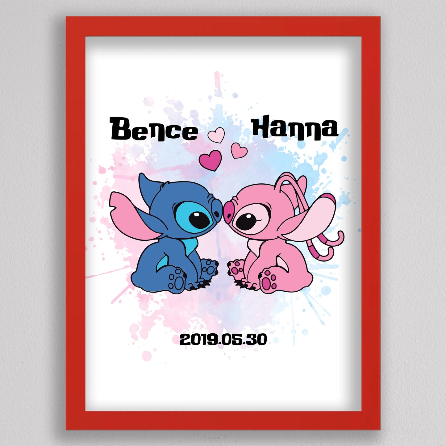 💖 Szerelmes Stitch és Angel – Személyre Szabható Páros Poszter