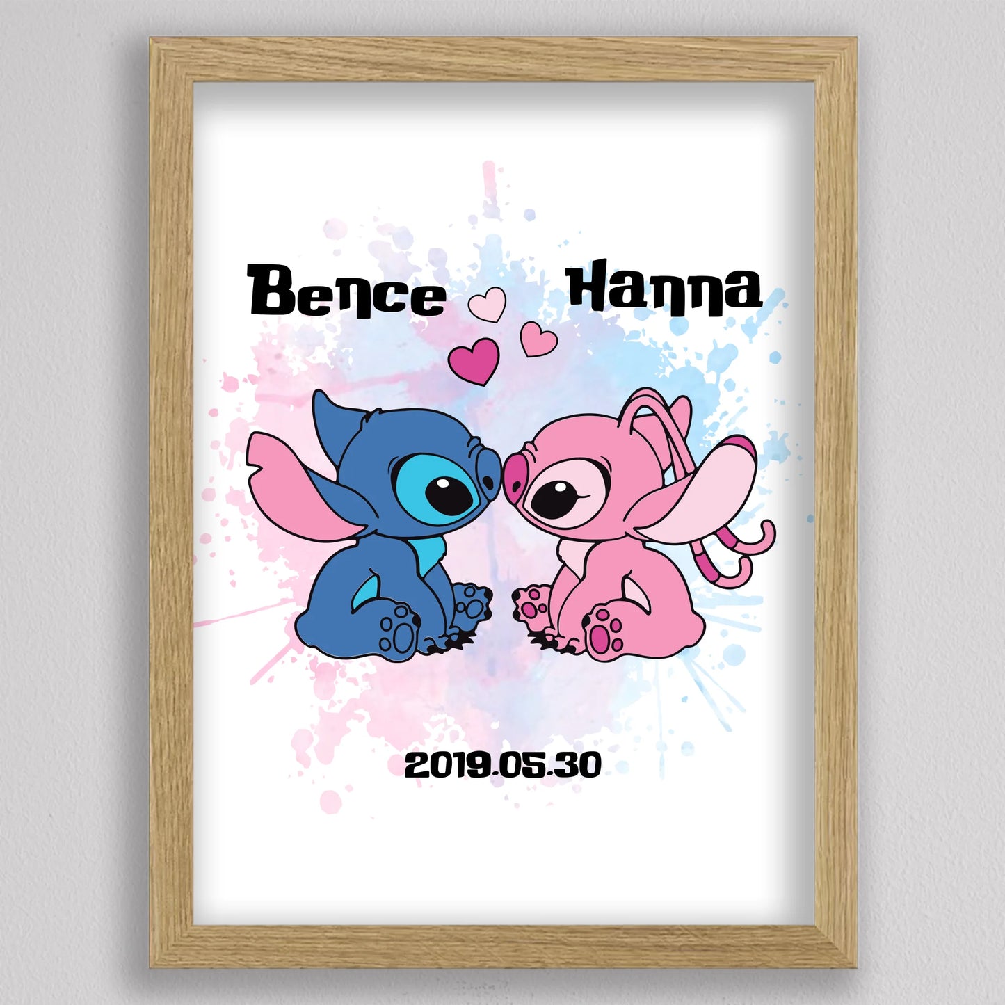 💖 Szerelmes Stitch és Angel – Személyre Szabható Páros Poszter
