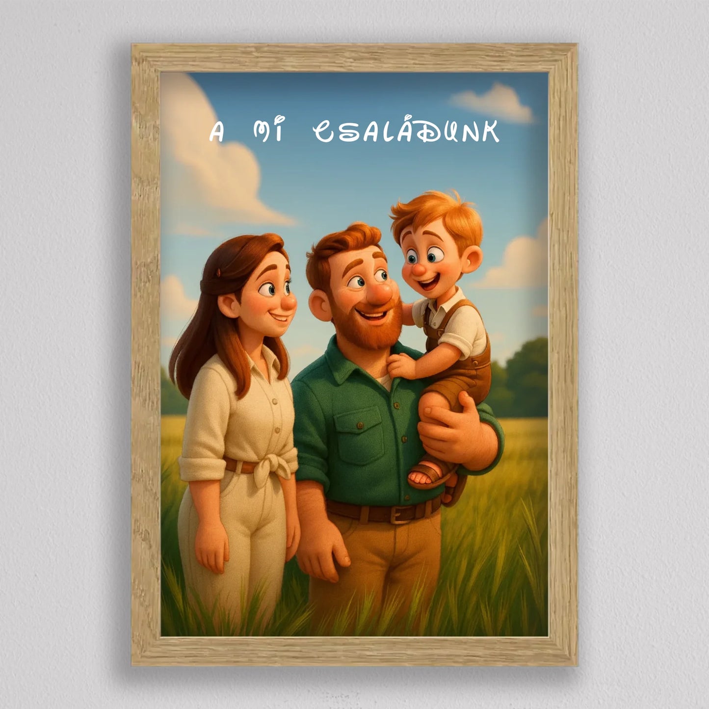 Pixar stílusú családi falikép mesterséges intelligencia (AI) által létrehozott