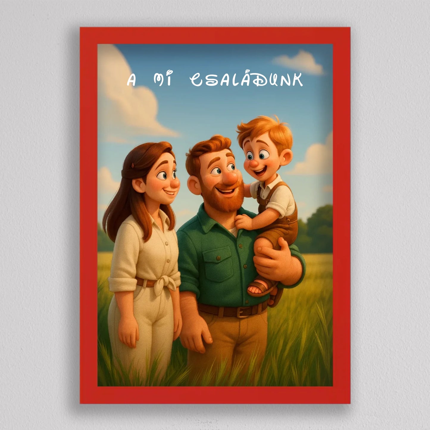 Pixar stílusú családi falikép mesterséges intelligencia (AI) által létrehozott
