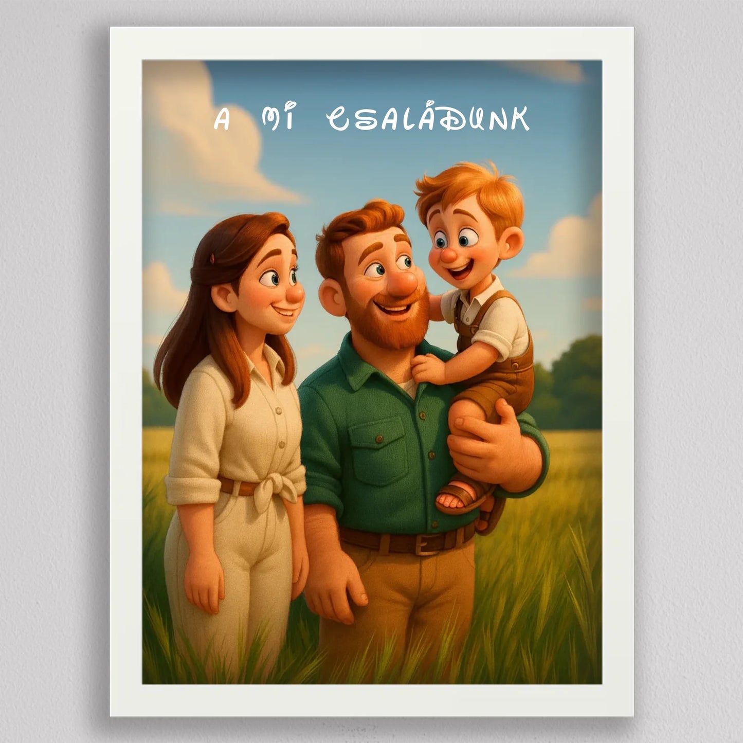 Pixar stílusú családi falikép mesterséges intelligencia (AI) által létrehozott