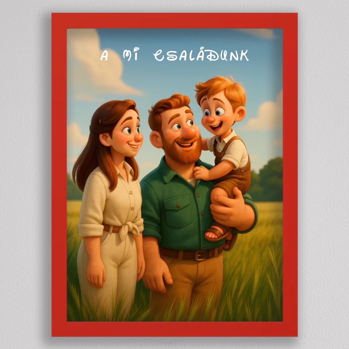 Pixar stílusú családi falikép mesterséges intelligencia (AI) által létrehozott