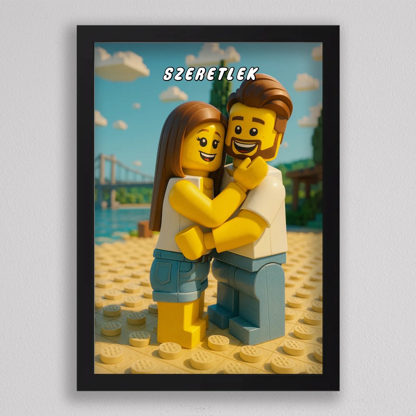 LEGO stílusú családi falikép mesterséges intelligencia (AI) által létrehozott