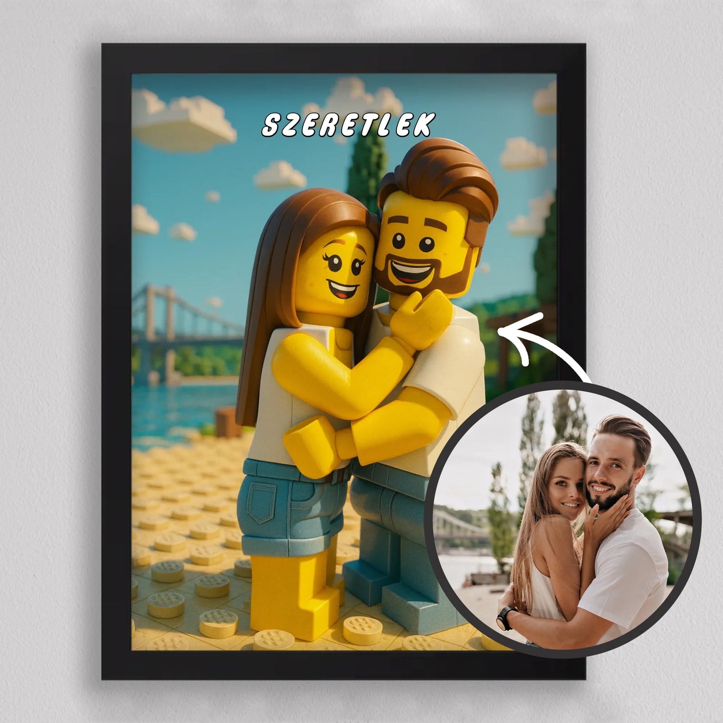 LEGO stílusú családi falikép mesterséges intelligencia (AI) által létrehozott