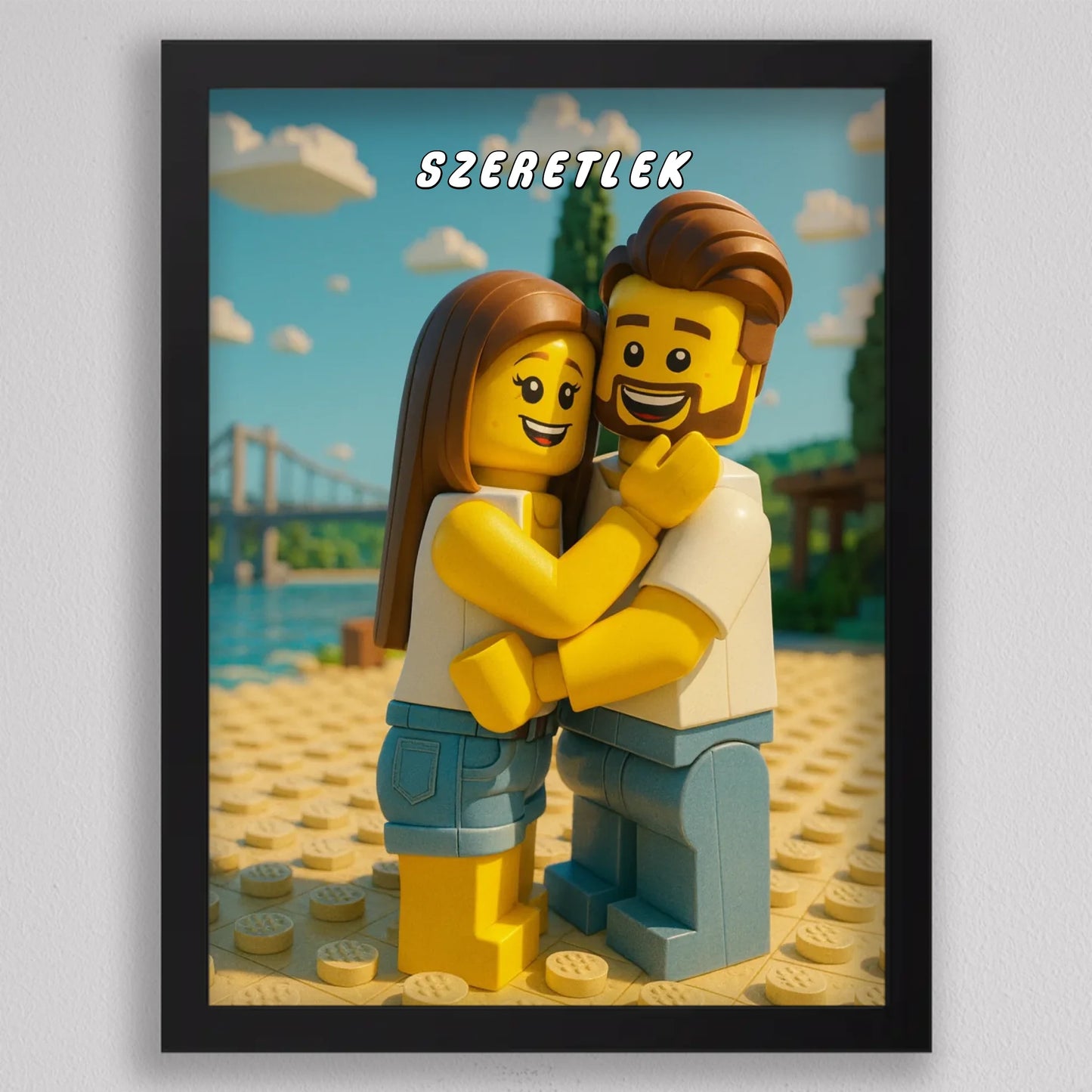 LEGO stílusú családi falikép mesterséges intelligencia (AI) által létrehozott