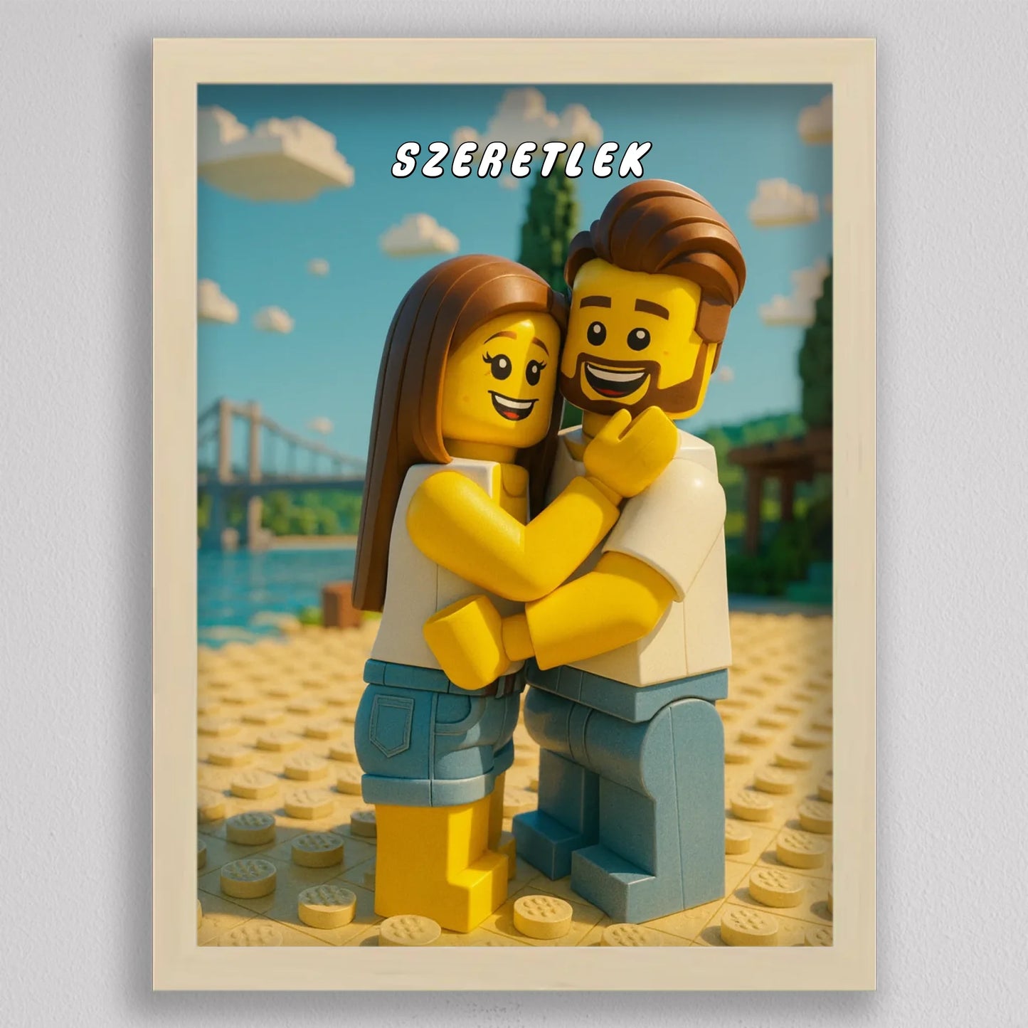 LEGO stílusú családi falikép mesterséges intelligencia (AI) által létrehozott