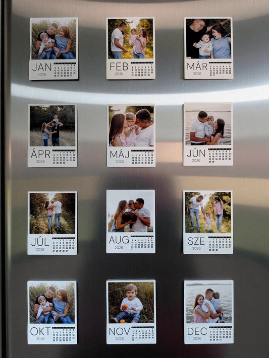 2026-os családi fényképes hűtőmágnes naptár - 12 darabos