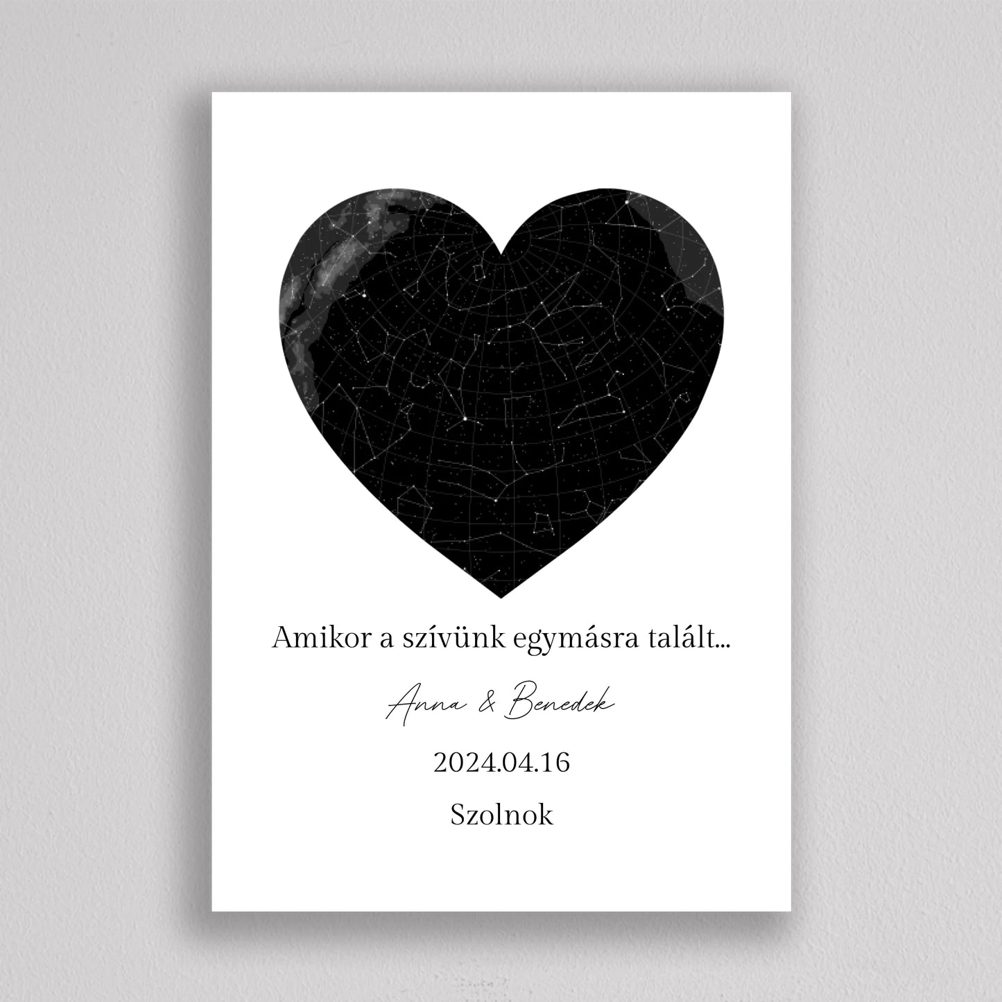 Egyedi SZÍV alakú szerelmes csillagtérkép - többszínű