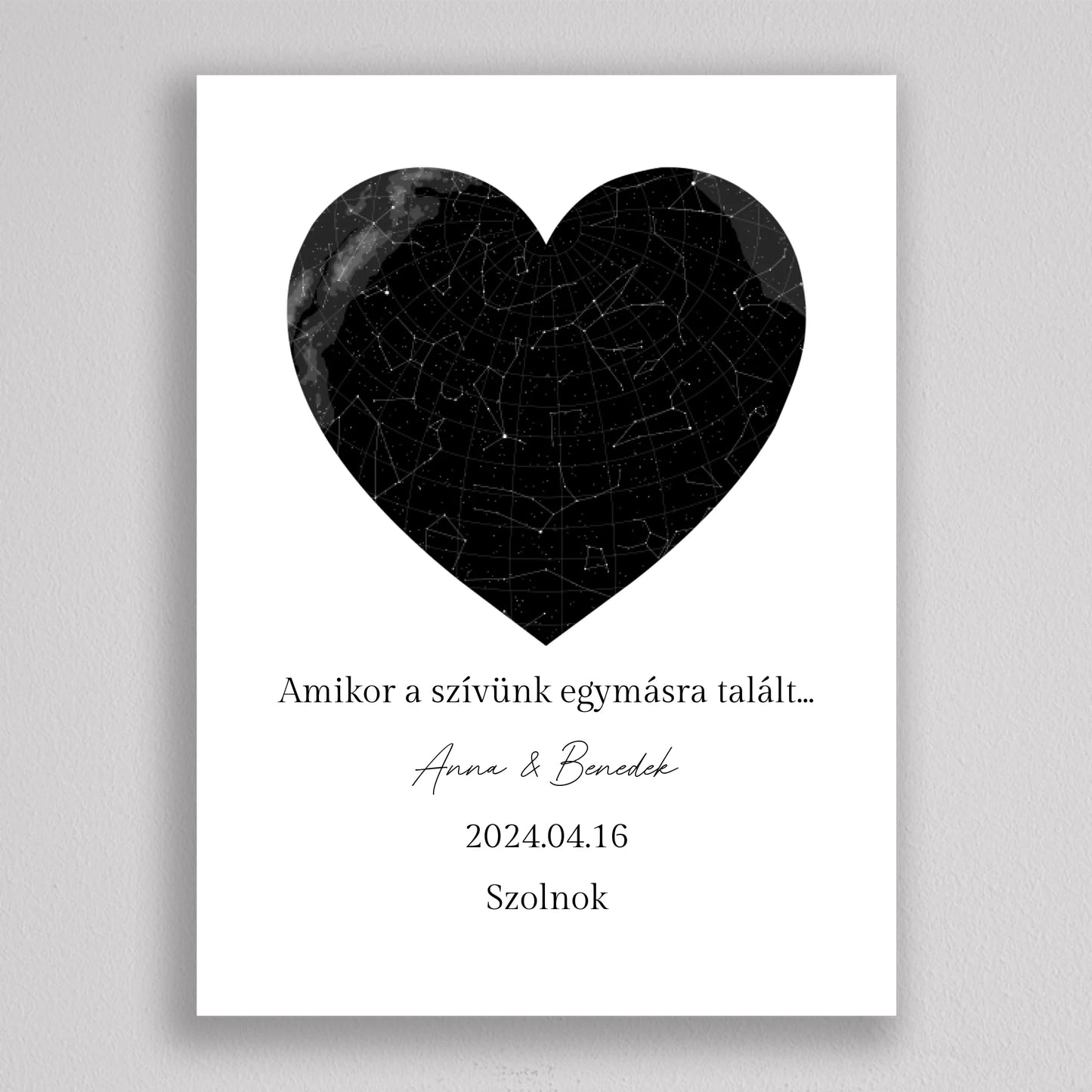 Egyedi SZÍV alakú szerelmes csillagtérkép - többszínű