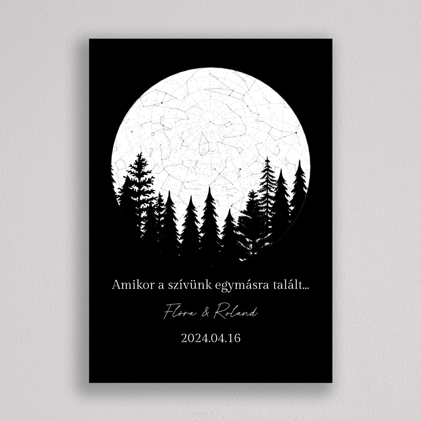 Romantikus erdő KÖR alakú csillagtérkép - többszínű