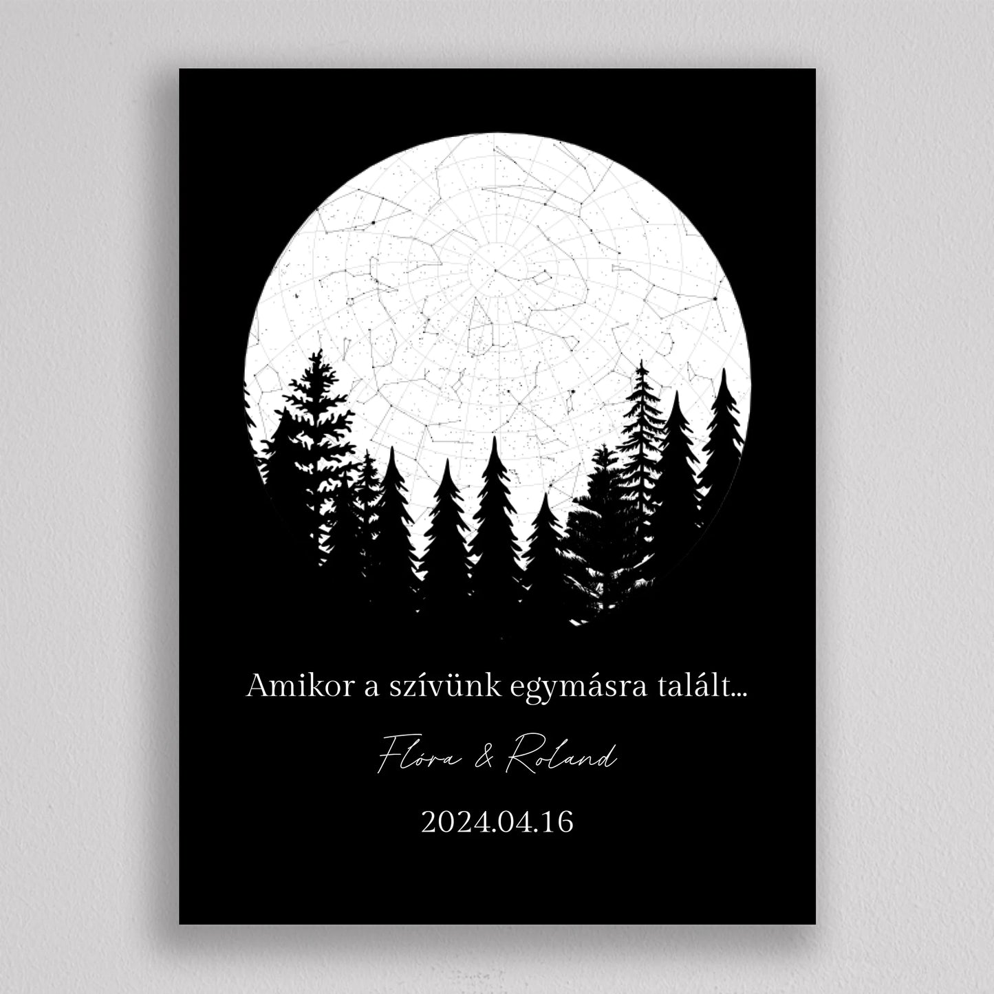 Romantikus erdő KÖR alakú csillagtérkép - többszínű