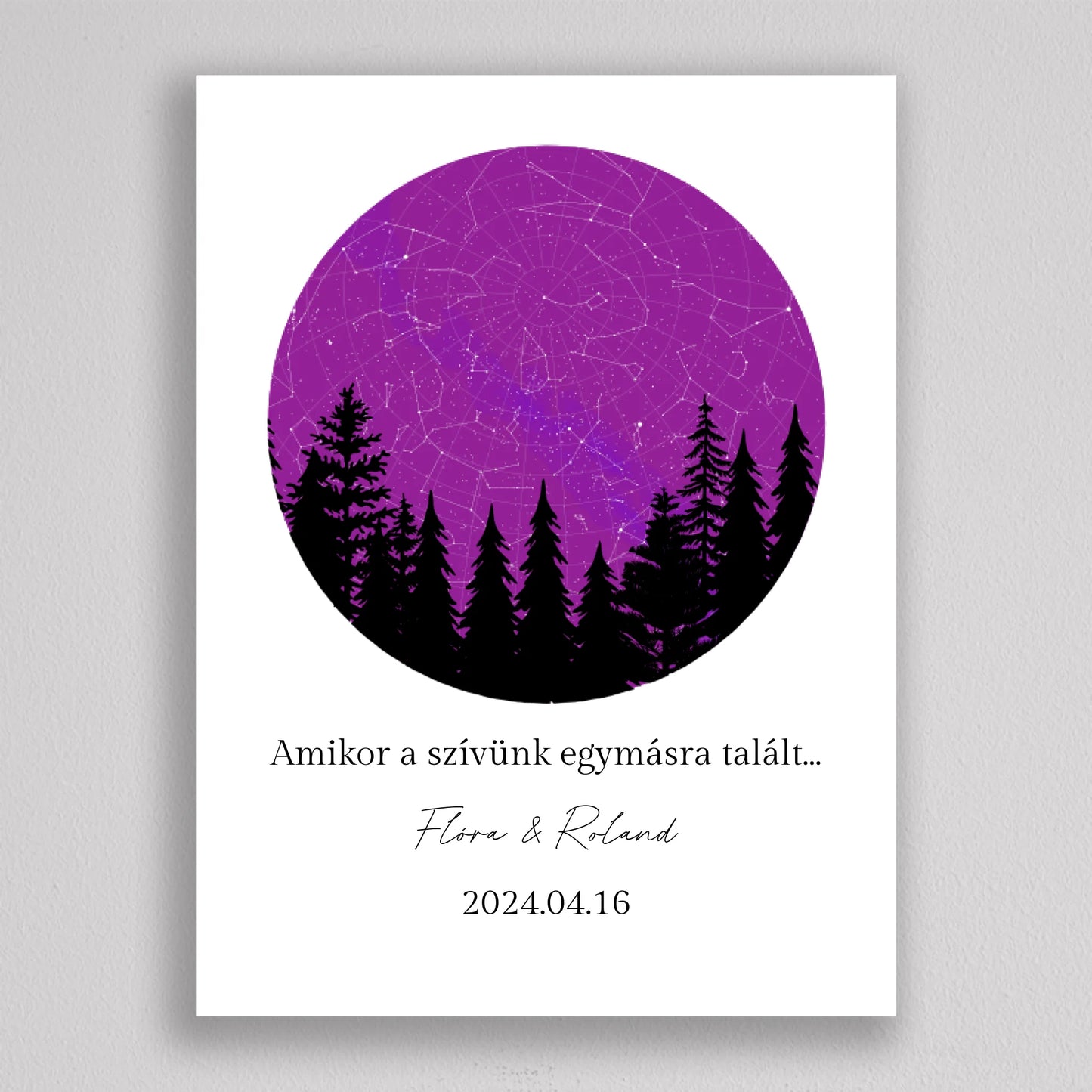 Csillagtérkép szerelmes pár sziluettel - többszínű