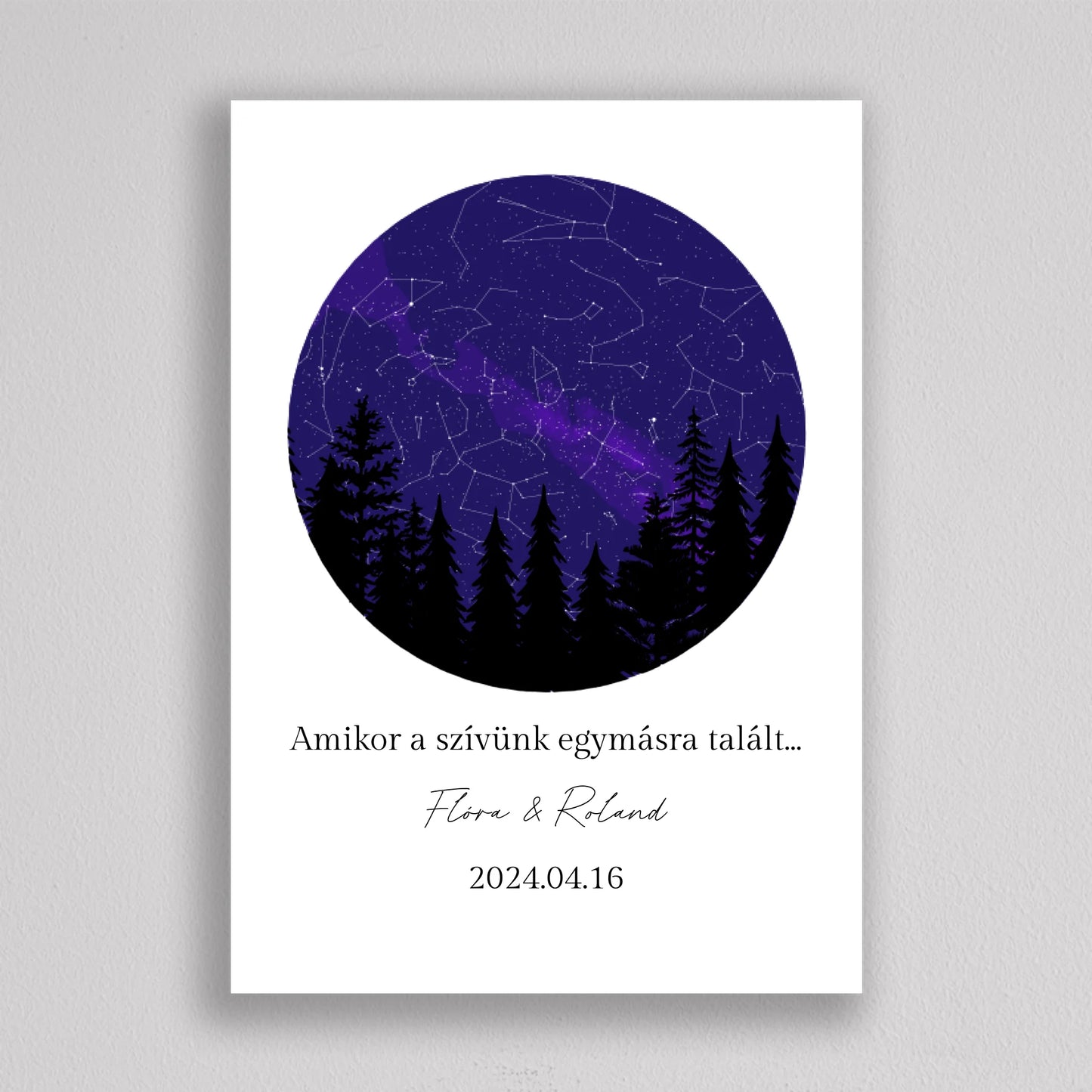 Csillagtérkép éjszakai erdő sziluettel - többszínű