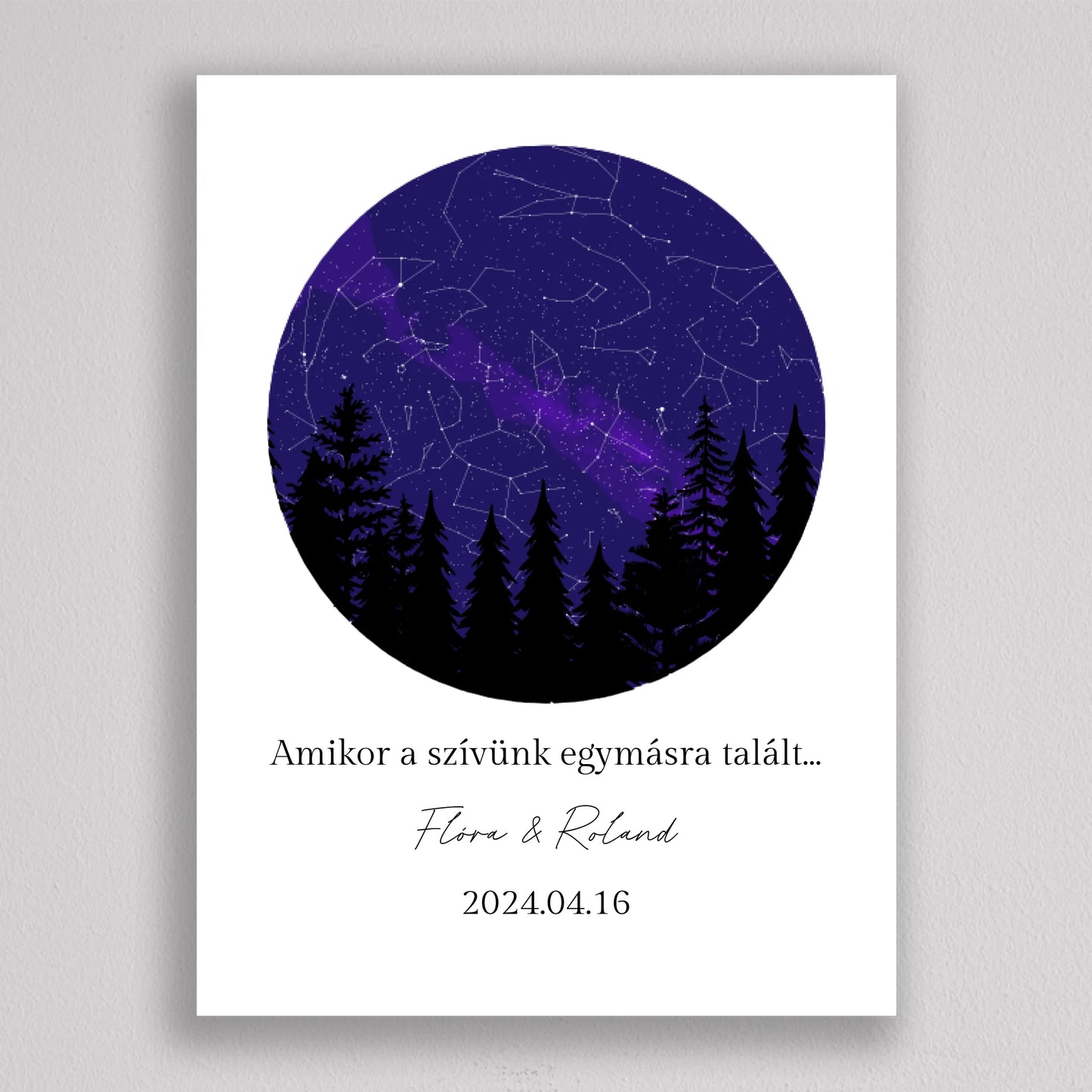 Csillagtérkép éjszakai erdő sziluettel - többszínű