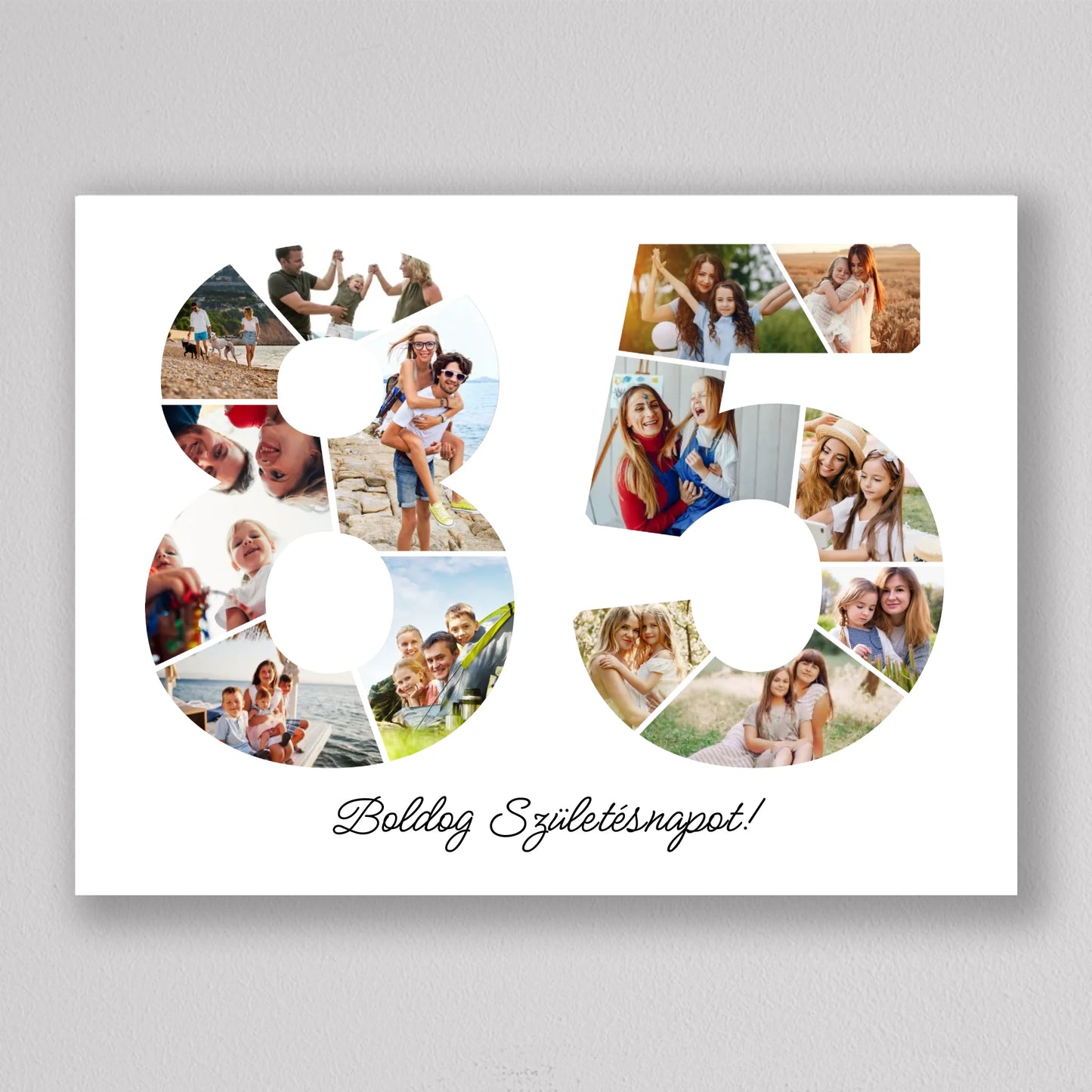 Egyedi számos fotó kollázs 85. születésnapra, évfordulóra