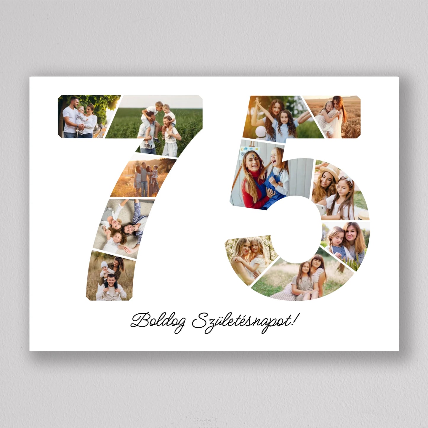 Egyedi számos fotó kollázs 75. születésnapra, évfordulóra