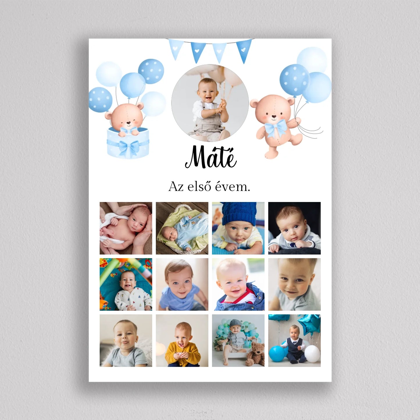 Az első évem - Egy éves szülinapi fotó kollázs - fiú