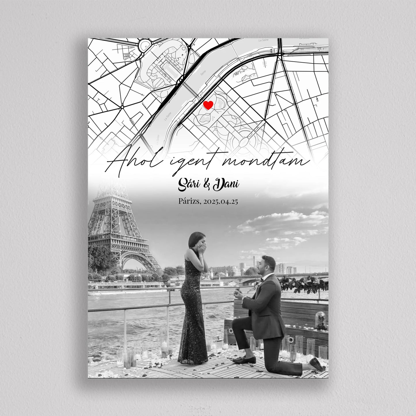 Eljegyzésünk története – Személyre Szabható Térképes Poszter