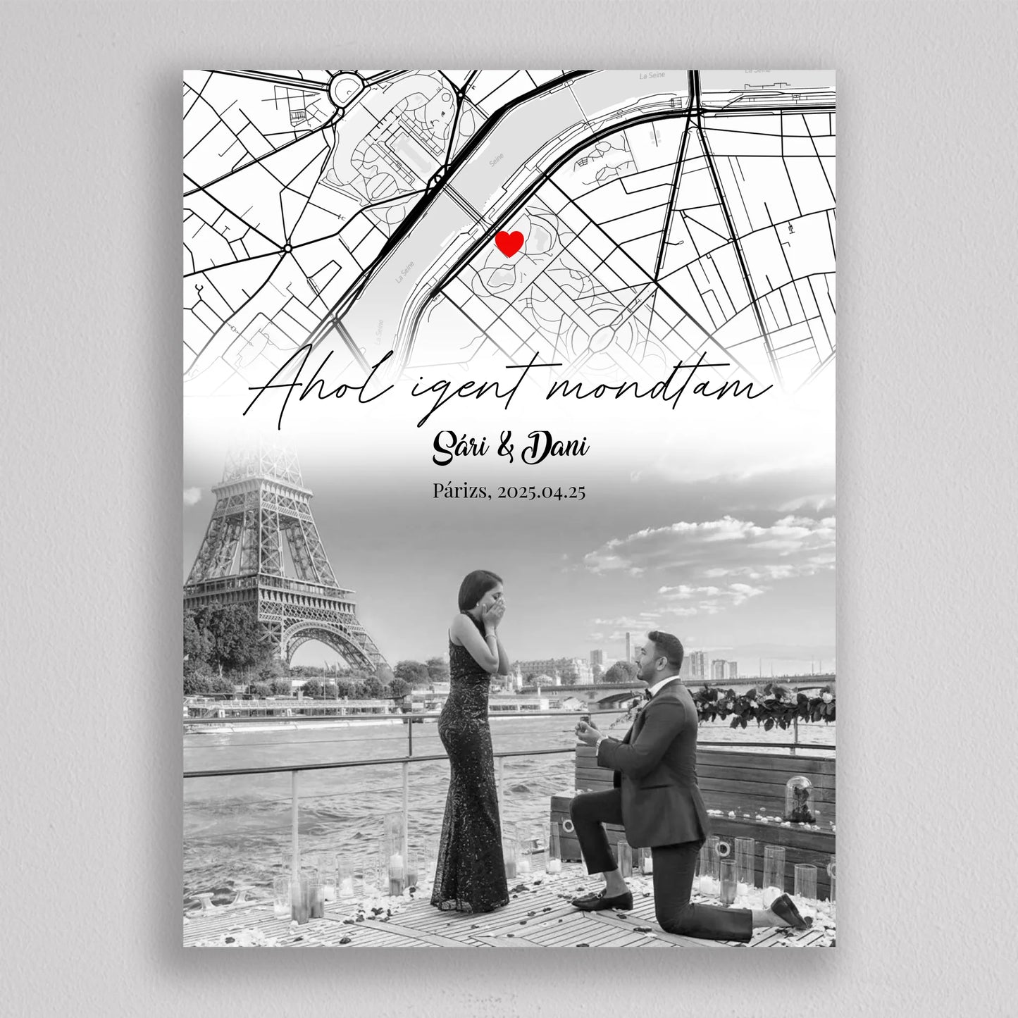 Eljegyzésünk története – Személyre Szabható Térképes Poszter