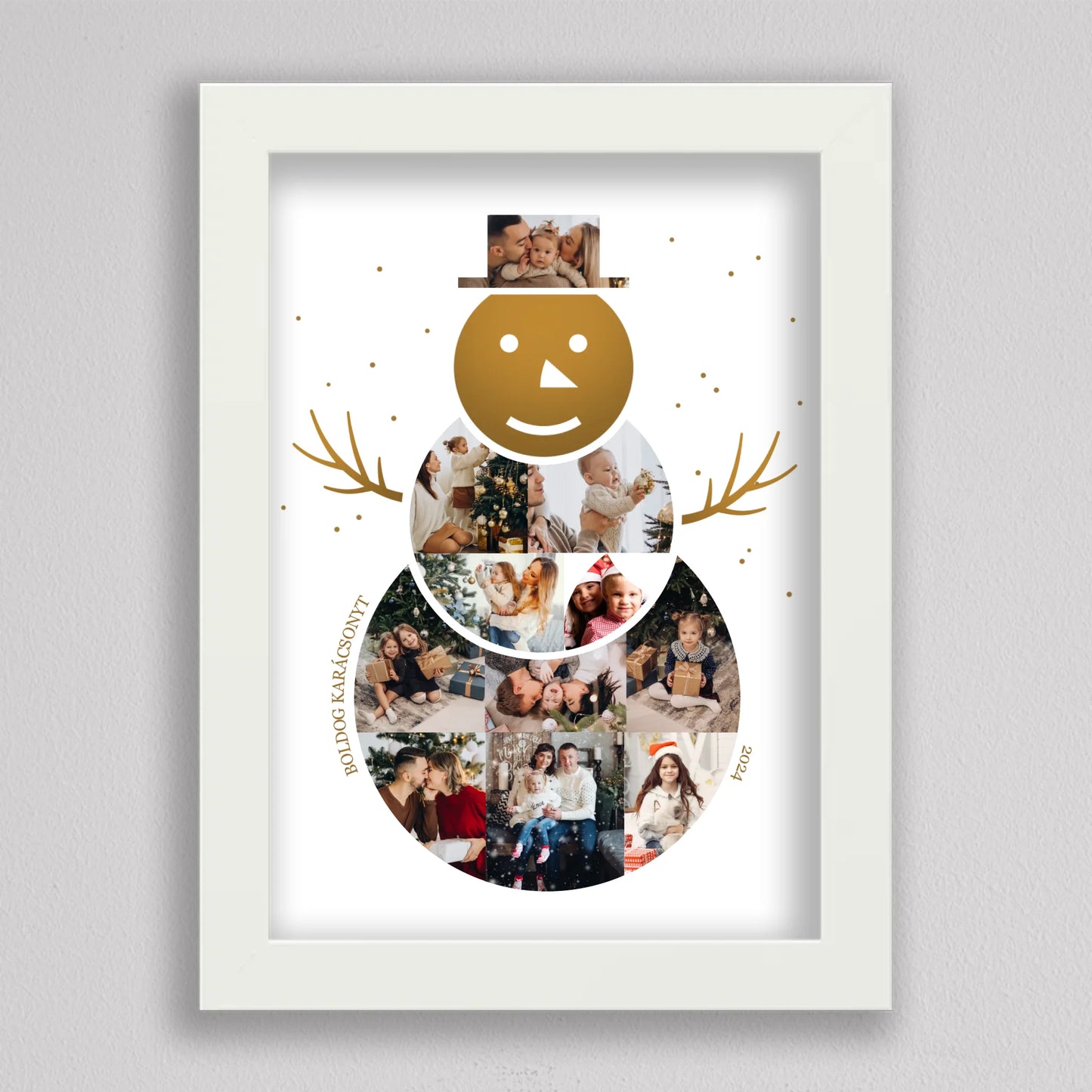 Karácsonyi Hóember alakú fotó kollázs