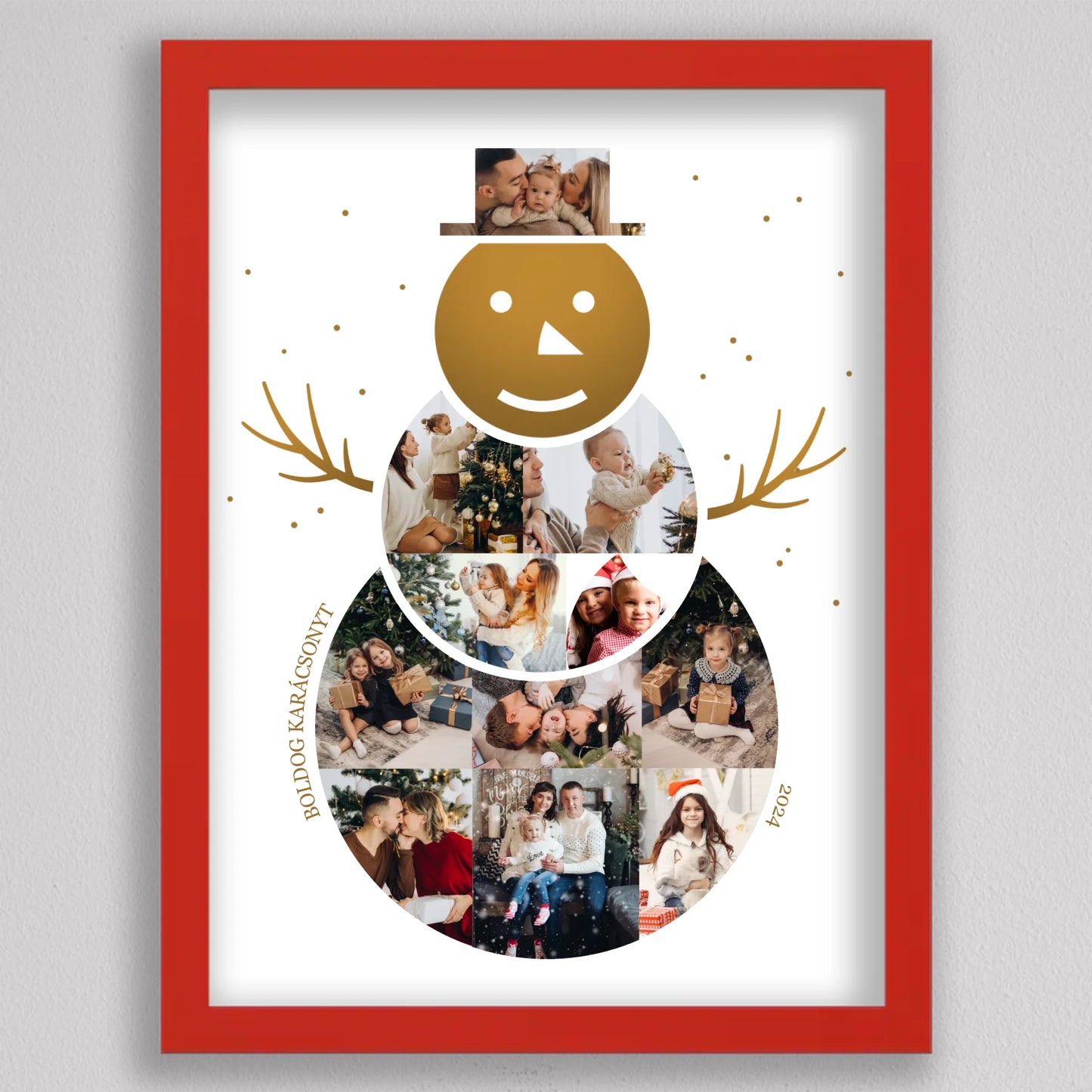 Karácsonyi Hóember alakú fotó kollázs