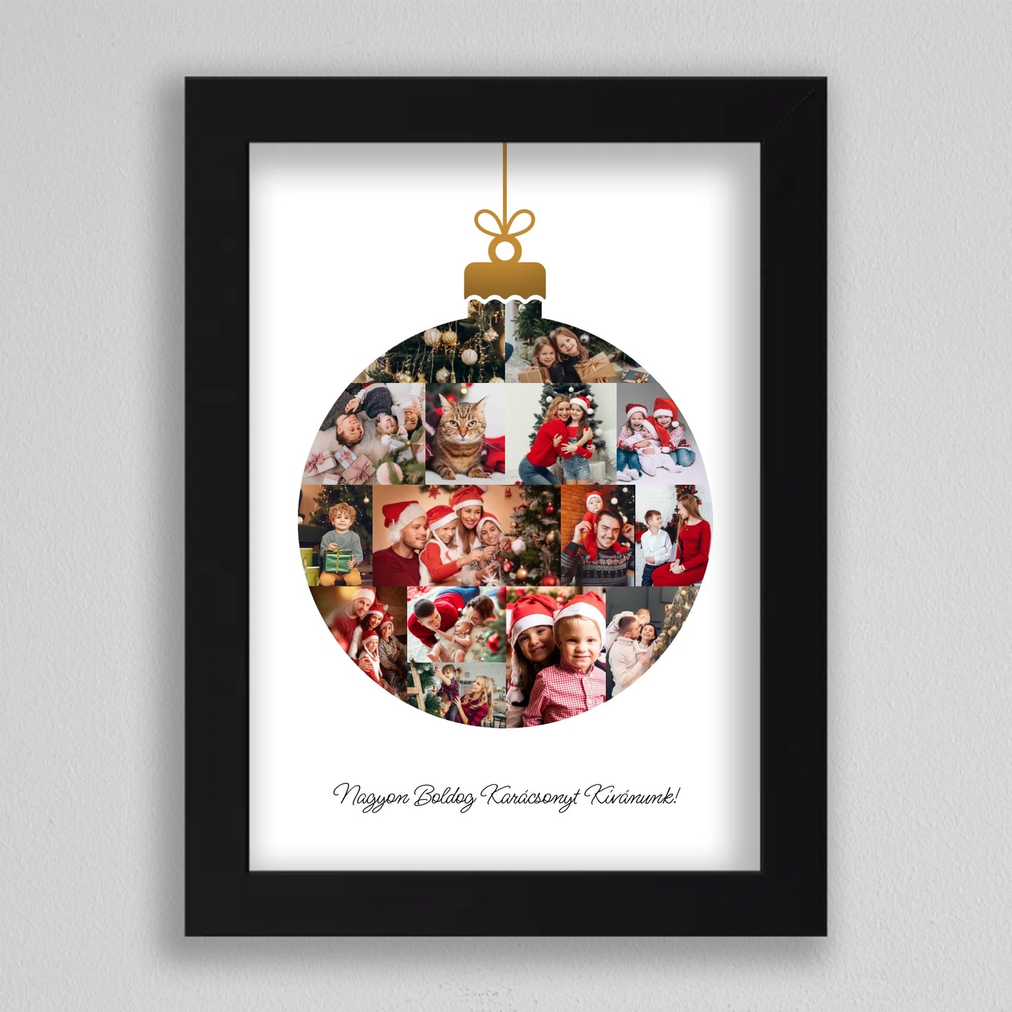 Karácsonyfa gömb alakú fotó kollázs