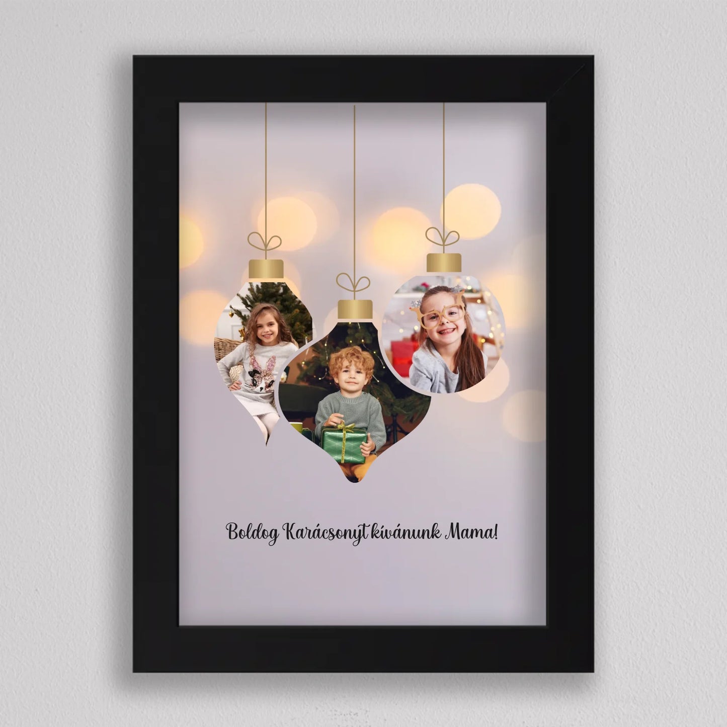 Karácsonyi díszek családi fotókollázs