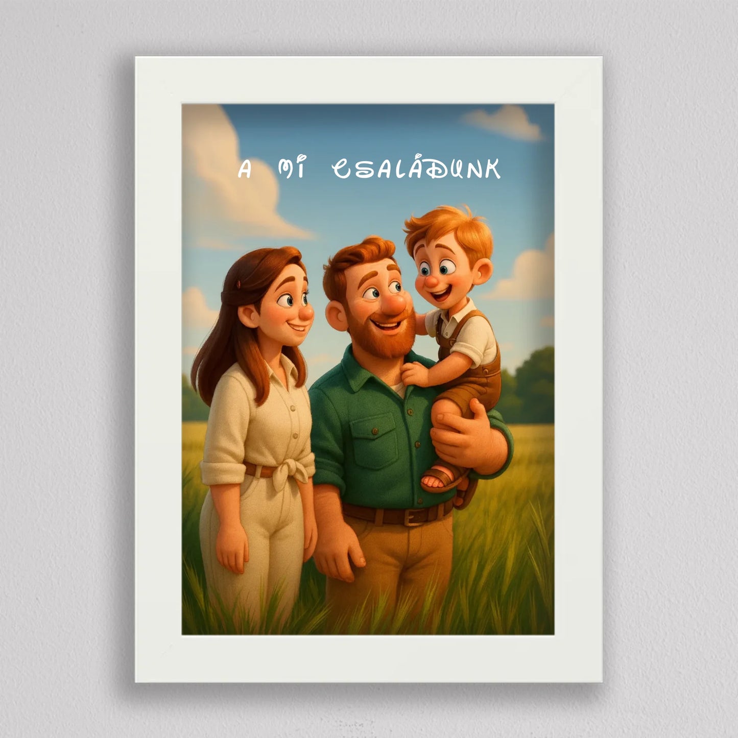 Pixar stílusú családi falikép mesterséges intelligencia (AI) által létrehozott