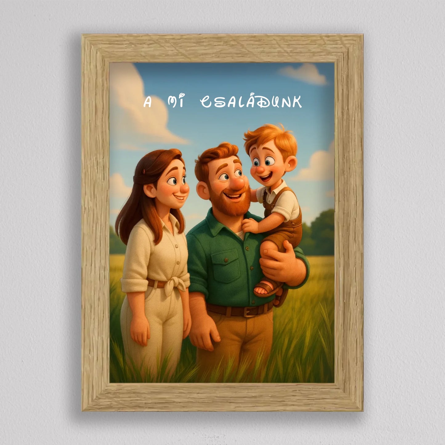 Pixar stílusú családi falikép mesterséges intelligencia (AI) által létrehozott