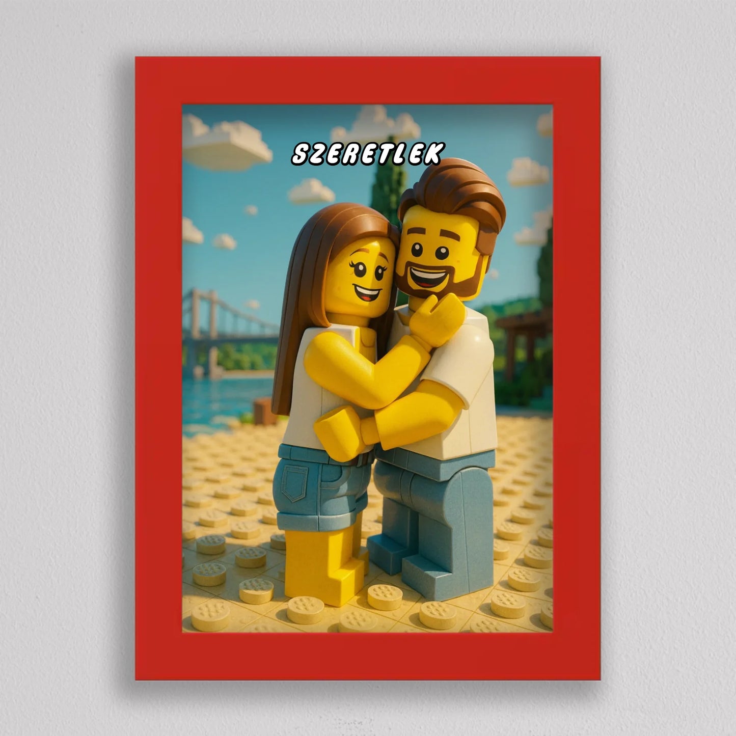 LEGO stílusú családi falikép mesterséges intelligencia (AI) által létrehozott