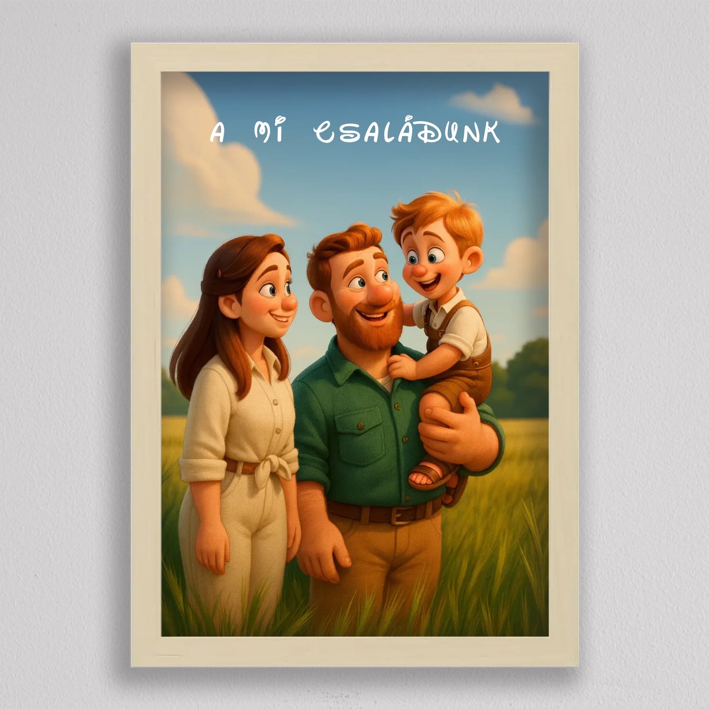 Pixar stílusú családi falikép mesterséges intelligencia (AI) által létrehozott