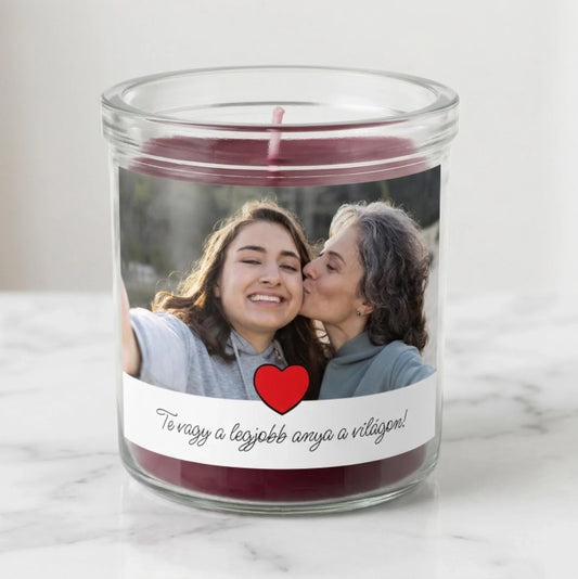 Egyedi személyre szabható fotós illatgyertya anyáknapjára